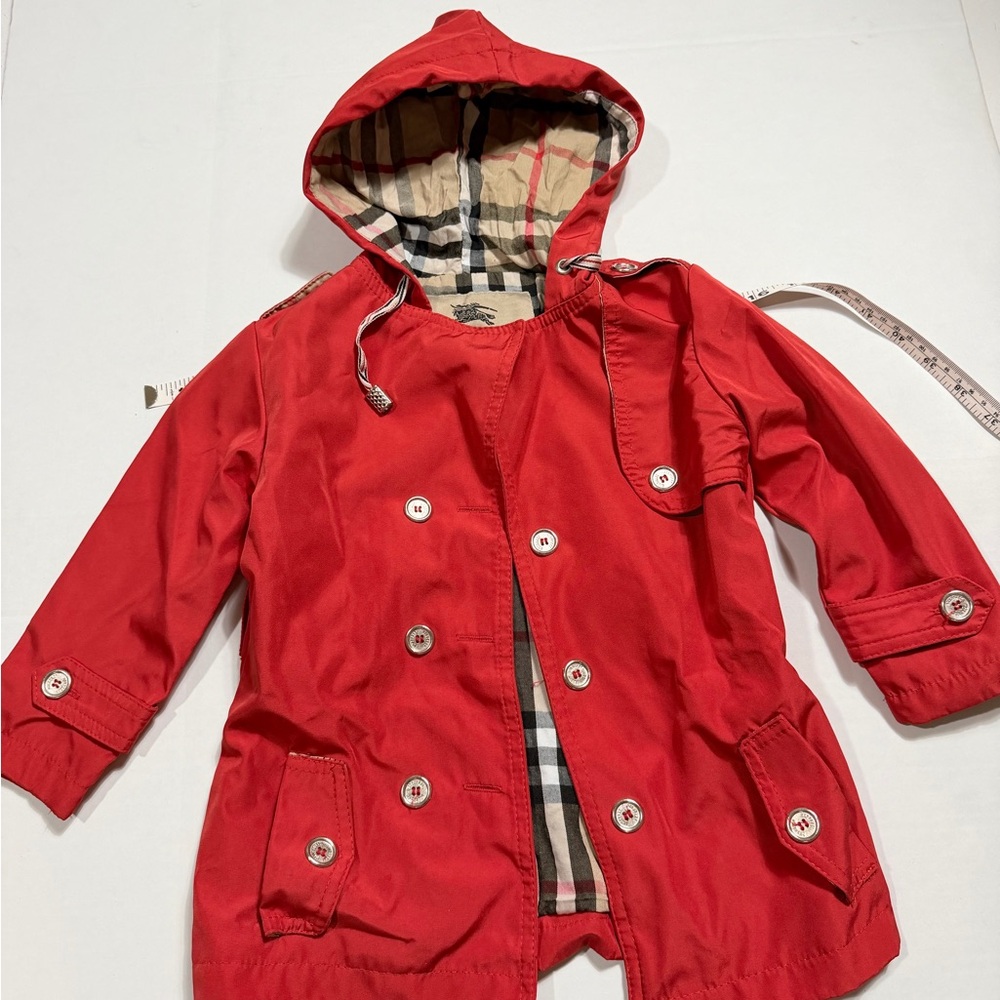 Burberry Red Kids Hooded Raincoat with Vintage Check Lining